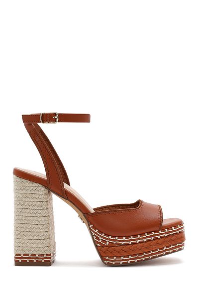Derimod Women's Tan Ankle Buckle Platform High Thick Heeled Sandals 25Sfd443118