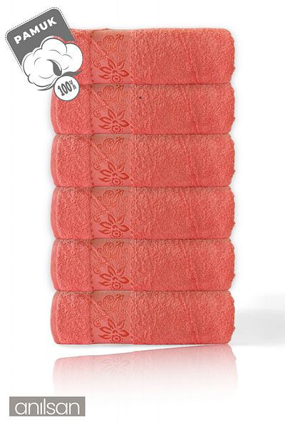 Anılsan 6 Pack Flora Pink Bath Towels - 70X140Cm, 490Gr, 100% Cotton, Spa and Hotel Towels