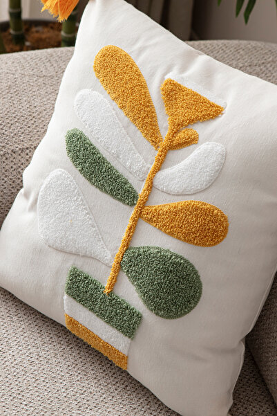 BUGİ HOME COLLECTİON Punch Throw Pillow Cover Embroidery Embroidered Flower Pot Pattern Throw Pillow Covers
