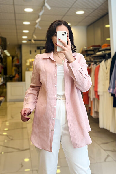 Vosse Ekol Pudra Figür Detaylı Keten Gömlek