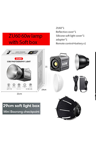 Choice ZU60 مع صندوق إضاءة ZU80/ZU60 استوديو تصوير COB ثنائي اللون 2500-8500 كلفن CRI ≥ 95 TLCI ≥ 97 مع موزع