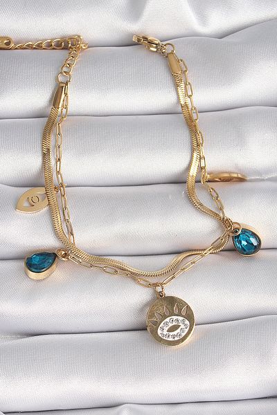 Skygo 316L Steel Gold Color Zircon Stone Eye Engraving Figure Women's Bracelet - Tj-Bb6501