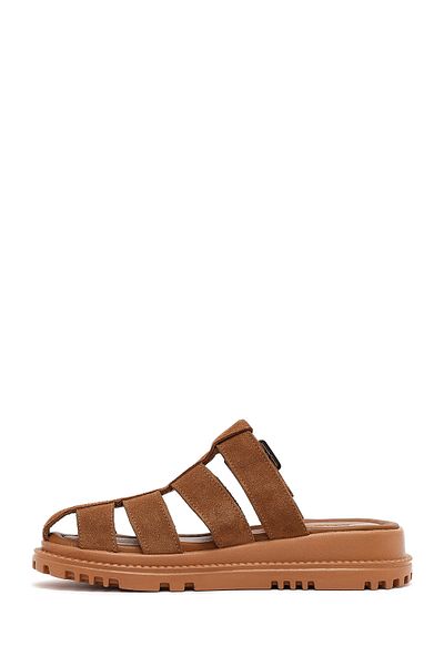 Derimod Women's Taba Thick Soled Suede Leather Slippers 25SFD300610
