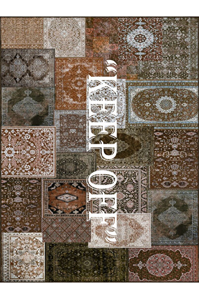 Rugs Modern Halı Kuvars Koleksiyonu Kahve Tonlar Keep Off Yazılı Vintage Dese...