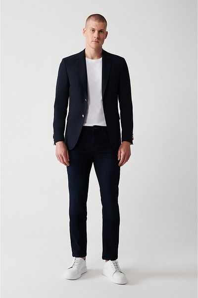 Avva Marineblaue, antike, gewaschene, flexible Berlin-Jeanshose aus Baumwolle für Herren A32y3505