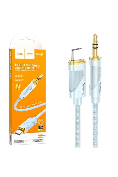 REDz Accessories Hoco UPA30 Audio Cable, USB-C to 3.5mm Jack, Length 1m, Silicone, Blue