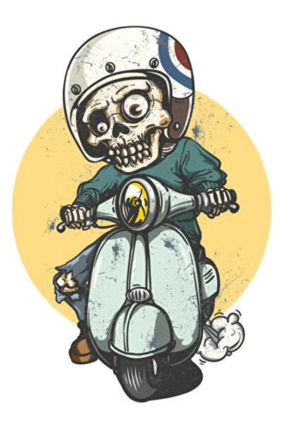 HMNL Vespa Kullanan Sevimli Iskelet Sticker Motor, Kask, Laptop, Araba Sticke...