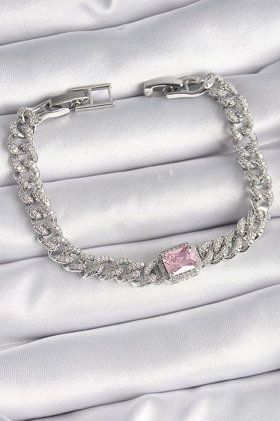 Skygo Vip Series Women's Bracelet with Brass Silver Color Pink Square Zircon Stone - Tj-Bb6489