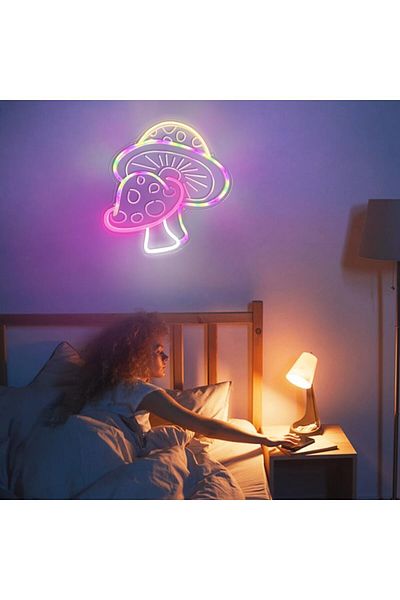 fulina Mushroom Neon Light, 40x40 Cm, Colorful LED, Cute Mushroom Shape, Suitable for Wall Decoration