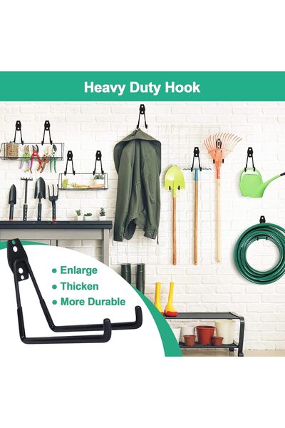 COOYA 4 Pack Garage Heavy Duty Hooks,with 2 Extension Cord Storage Straps,for Hanging Organizer,Black