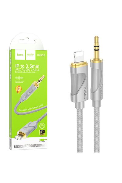 REDz Accessories Hoco UPA30 Audio Cable, Lightning to 3.5mm Jack, Length 1m, Silicone, Gray