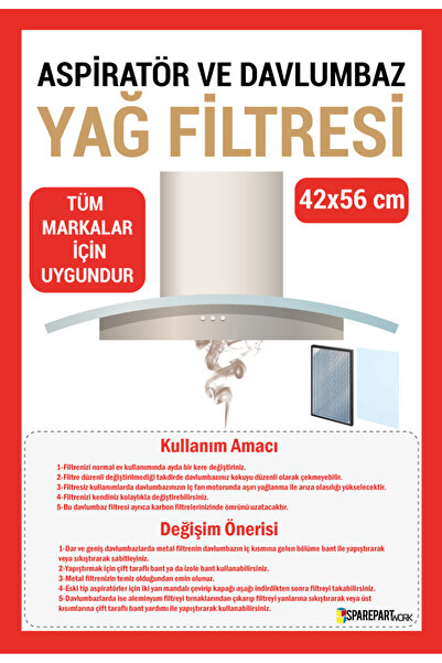 servisevinde Aspiratör & Davlumbaz Elyaf Filtre 5 Adet