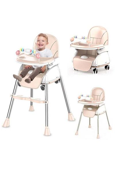 Yelajoy Foldable baby dining chair,height adjustable,non-slip foot pad,safe and durable,easy to clean,pink