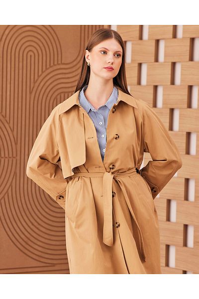 Gala-Xi Γυναικεία καμπαρντίνα με επωμίδα Camel Plus Size 2321901005