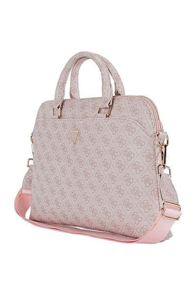 Guess Geantă pentru laptop de 15 inch, logo triunghi granulat, piele ecologică, curea reglabilă, Guess, roz