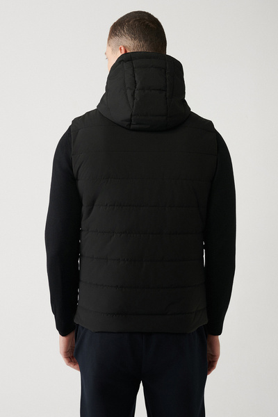 Avva Erkek Siyah Kapüşonlu Elyaflı Yelek A32Y6511