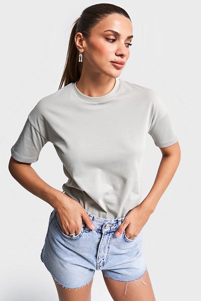 its basic Women's Gray Color S5-12 Crew Neck 100% Cotton Basic T-Shirt