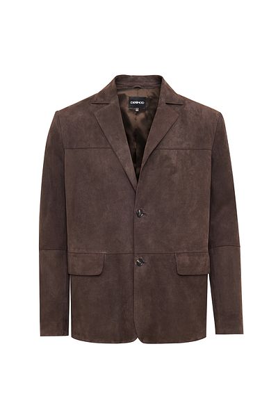 Derimod Rodrygo Men's Brown Blazer Suede Leather Jacket 25Sgd656510