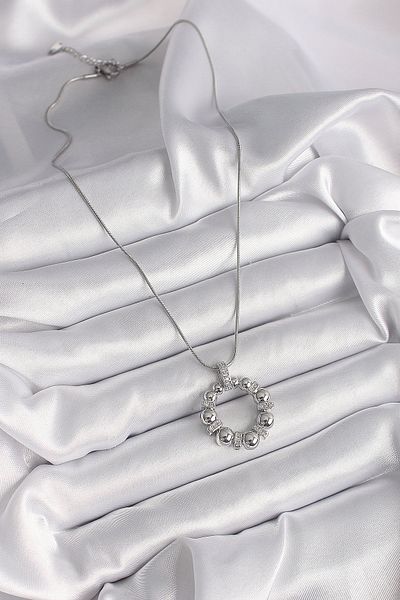 Skygo 316L Steel Silver Color Chain Zircon Stone Detailed Curved Ring Model Women's Necklace - Tj-Bko9604