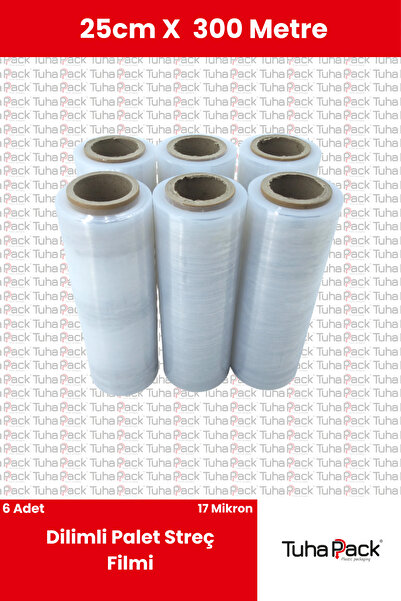 tuhapack plastic packaging Dilimli Streç Film 25cm x 300m Şeffaf 17 Mikron (6...