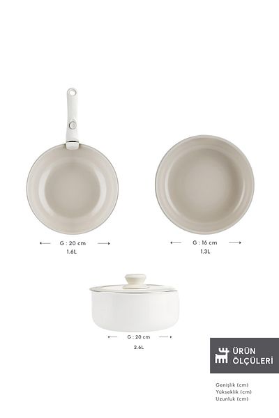 Karaca Swiss Crystal Almond Cream Easy Clip 5 Piece Induction Based Nesting Pot / Pan Set