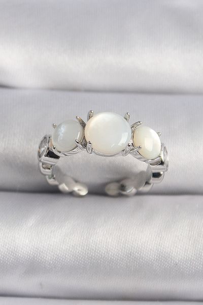 Skygo Brass Silver Color Zircon Stone Detailed White Pearlescent Vip Series Women's Ring - Tj-Byk3503