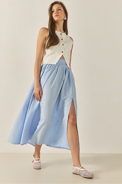 Bianco Lucci Women's High Waist Flared Cut Slit Skirt 60251145
