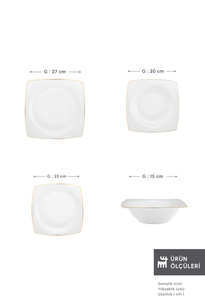 Karaca Square Bone Mensa 24 Parça 6 Kişilik Porselen Yemek Takımı Gold