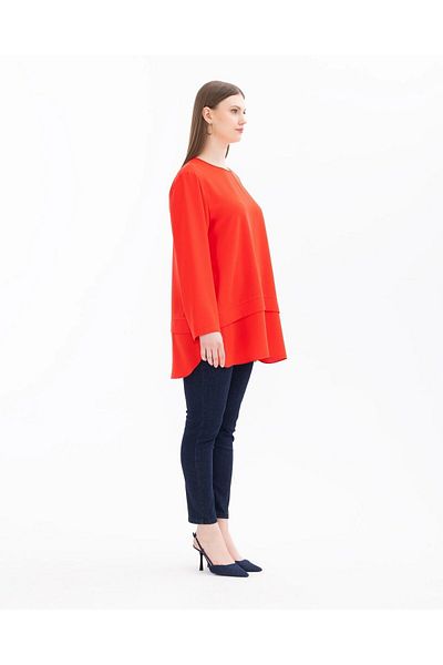 Gala-Xi Round Neck Large Size Long Sleeve Red Women's Tunic10002411214001