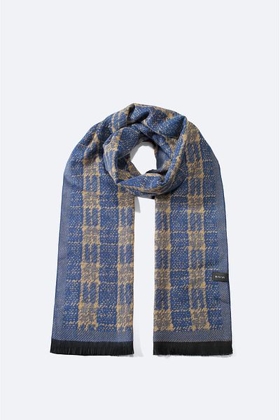 Avva Men's Indigo Tasseled Patterned Shawl A32Y9403