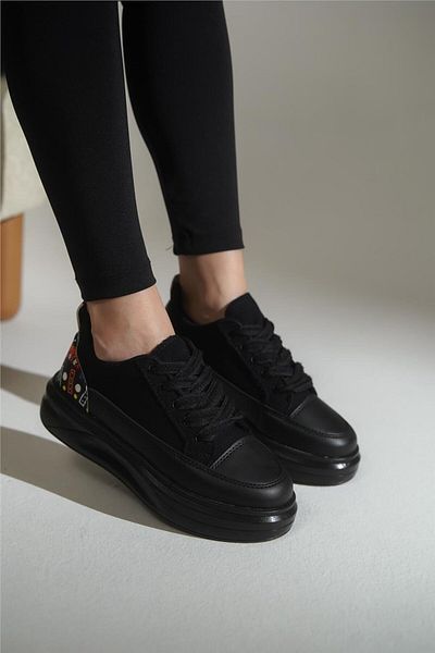 lovitto Patterned Lace-Up Linen Sports Shoes Women's Sneaker