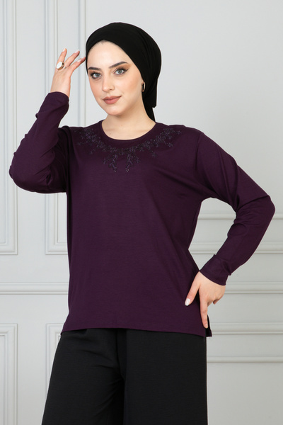 FATELLA Женска лилава блуза от памучен джърси