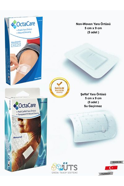 Octacare 5cm X 9 cm Wound Pad 5 Pieces + 5cm X 9cm Wound Cover with Film Pad Waterproof 5 Pieces