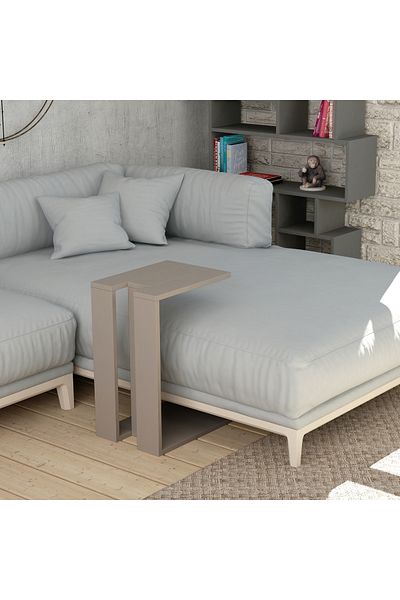 Mourah Home Mourah Home Muju Modern C Shape Table Mocha Grey Multipurpose