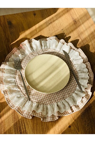 HOME OF BLOSSOM 2Li Beige Gingham Linen Frilly American Service/ Supla