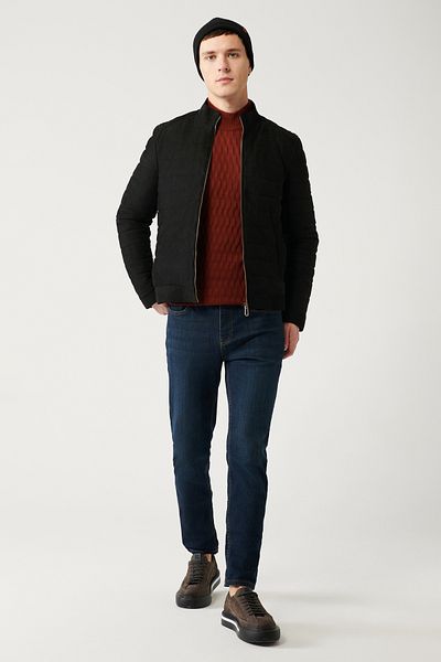 Avva Dunkelblaue, getrommelte, gewaschene, flexible Jeanshose für Herren E 003512