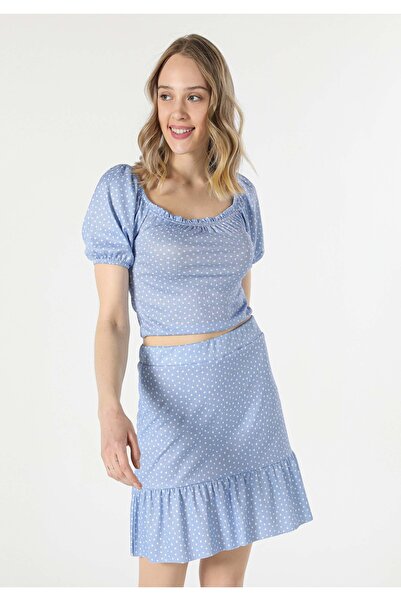 Colin's Slim Fit Γυναικείο μπλουζάκι με βαθύ στρογγυλό λαιμό και κοντομάνικο μπλε