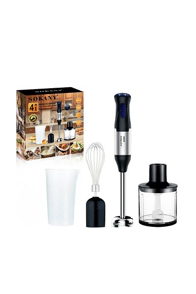 SOKANY Hand Blender with Two Speed Adjustable 1000W 4-in-1 Stainless Steel with Whisk, 700ml Mixing Beaker