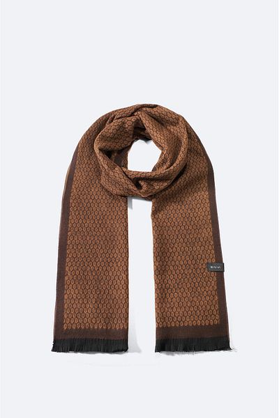 Avva Men's Brown Tasseled Patterned Shawl A32Y9408