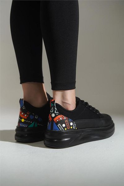 lovitto Patterned Lace-Up Linen Sports Shoes Women's Sneaker