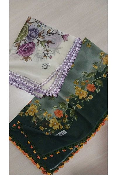 Papatyam Handcrafted 2 Pcs Crochet Embroidered Writing/Crochet Writing/Vintage/Dowry Yemeni/100X100/Cotton/