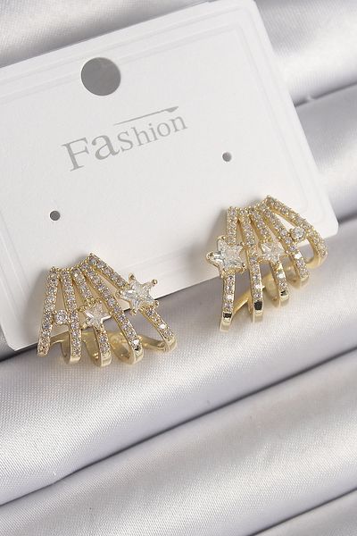 Skygo Brass Gold Color Zircon Stone Seashell Model Star Detail Women's Earrings - Tj-Bkp9768