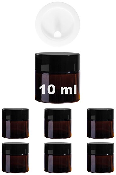 Afracam 10 ml Cam Kavanoz Amber 10 cc Mini Krem Kavanozu Siyah Kapaklı Kahverengi Lip Balm 6 Adet