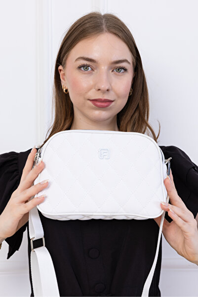 FARBAG BEYAZ Nakışlı 4 CEPLİ omuz çantası ayarlanabilir çapraz askılı