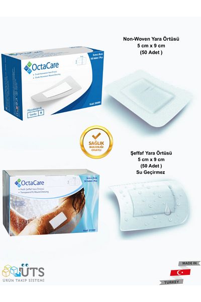 Octacare 5cm X 9 cm Wound Pad 50Pcs + 5cm X 9cm Wound Cover with Film Pad Waterproof 50Pcs(Hypoallergenic)