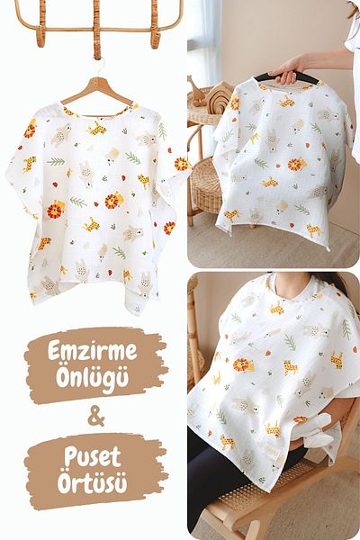 ESTİ Baby Multi-Purpose Muslin Breastfeeding Bib / Stroller Cover / Baby Stroller Cover 100% Cotton 85X130 cm