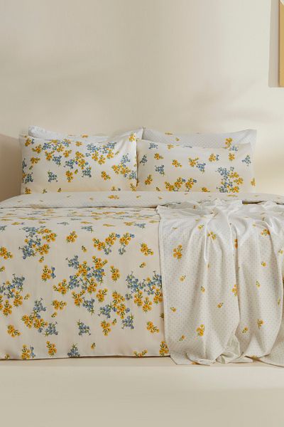 Sarah Anderson Morsey Double Duvet Cover Set - Pique Gift, Yellow