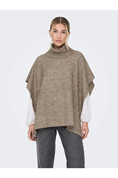 ONLY Poncho fără mâneci cu guler înalt Camel - 100% poliester femei 15270045