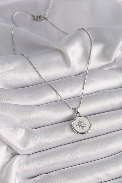 Skygo 316L Steel Silver Color Chain White Pearlescent Zircon Stone Star Processing Model Women's Necklace - Tj-Bko9635