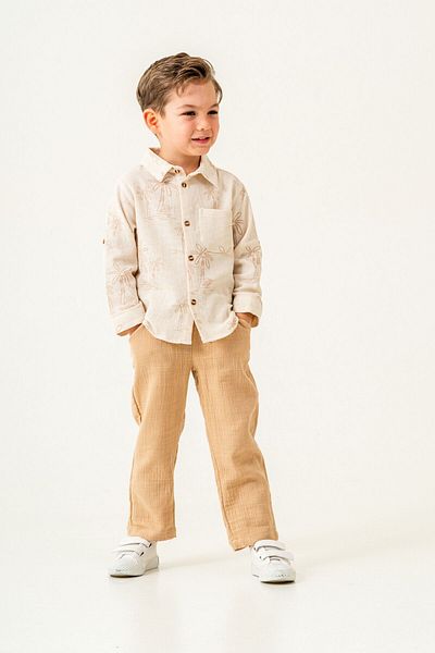 Harika KIDS Boy's Linen Shirt Muslin Pants Suit 2-5 Years